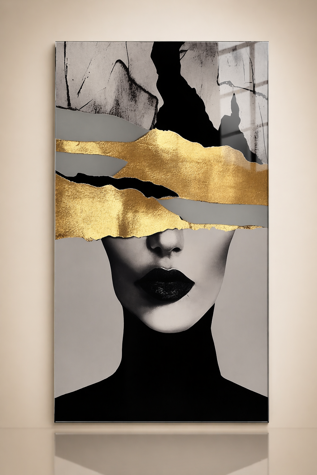 Tablou pe sticlă „Golden Silence” – eleganță minimalistă cu accente aurii