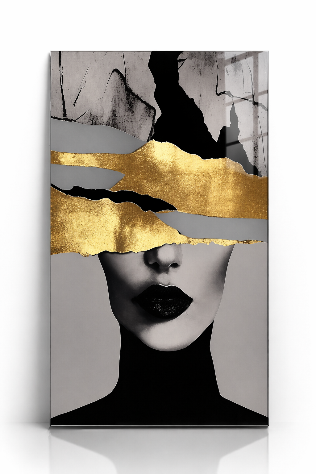 Tablou pe sticlă „Golden Silence” – eleganță minimalistă cu accente aurii