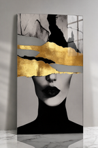 Tablou pe sticlă „Golden Silence” – eleganță minimalistă cu accente aurii