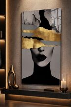 Tablou pe sticlă „Golden Silence” – eleganță minimalistă cu accente aurii
