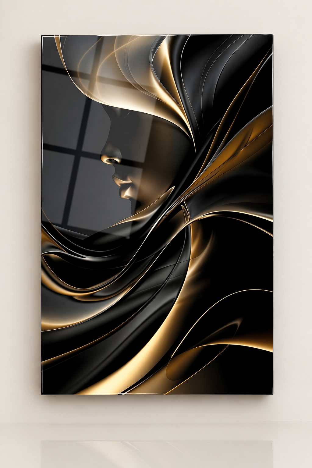 Tablou pe sticlă „Golden Flow” – design abstract modern premium