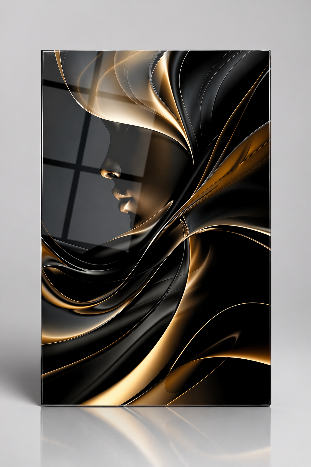 Tablou pe sticlă „Golden Flow” – design abstract modern premium