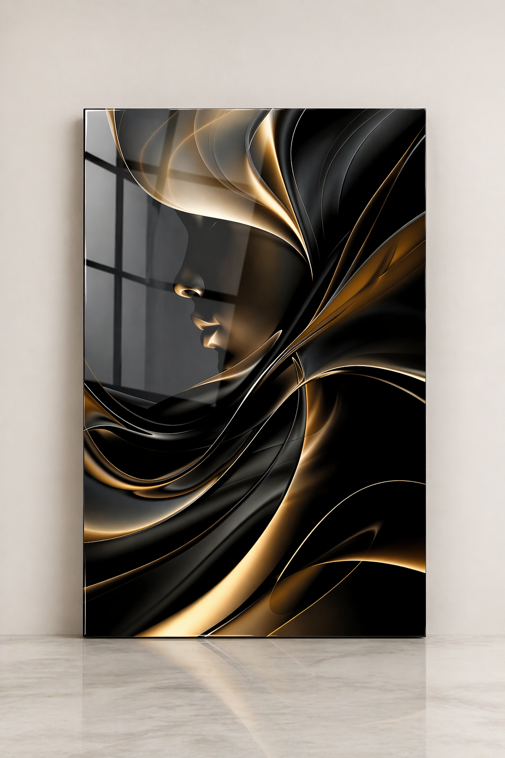 Tablou pe sticlă „Golden Flow” – design abstract modern premium