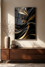 Tablou pe sticlă „Golden Flow” – design abstract modern premium
