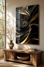 Tablou pe sticlă „Golden Flow” – design abstract modern premium