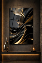 Tablou pe sticlă „Golden Flow” – design abstract modern premium