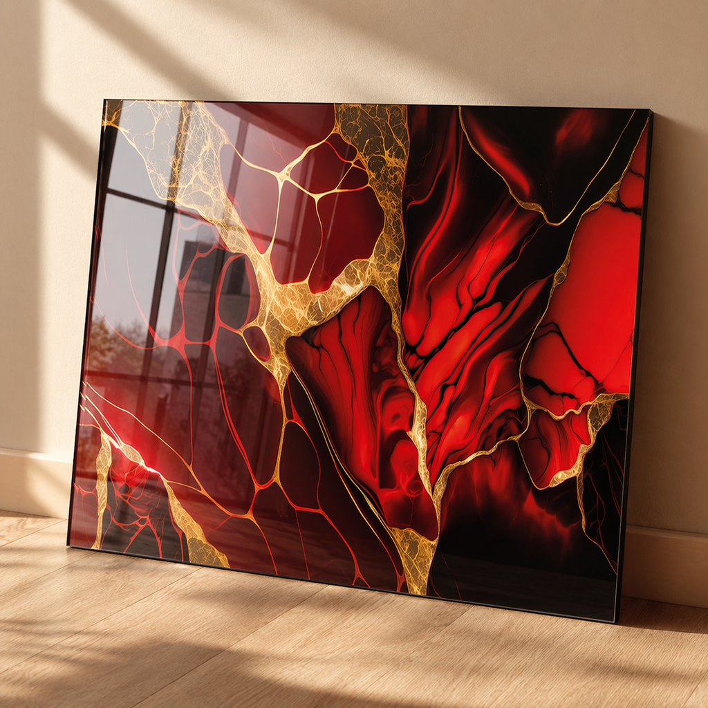 Tablou pe sticlă „Red Energy” – explozie de culoare și eleganță