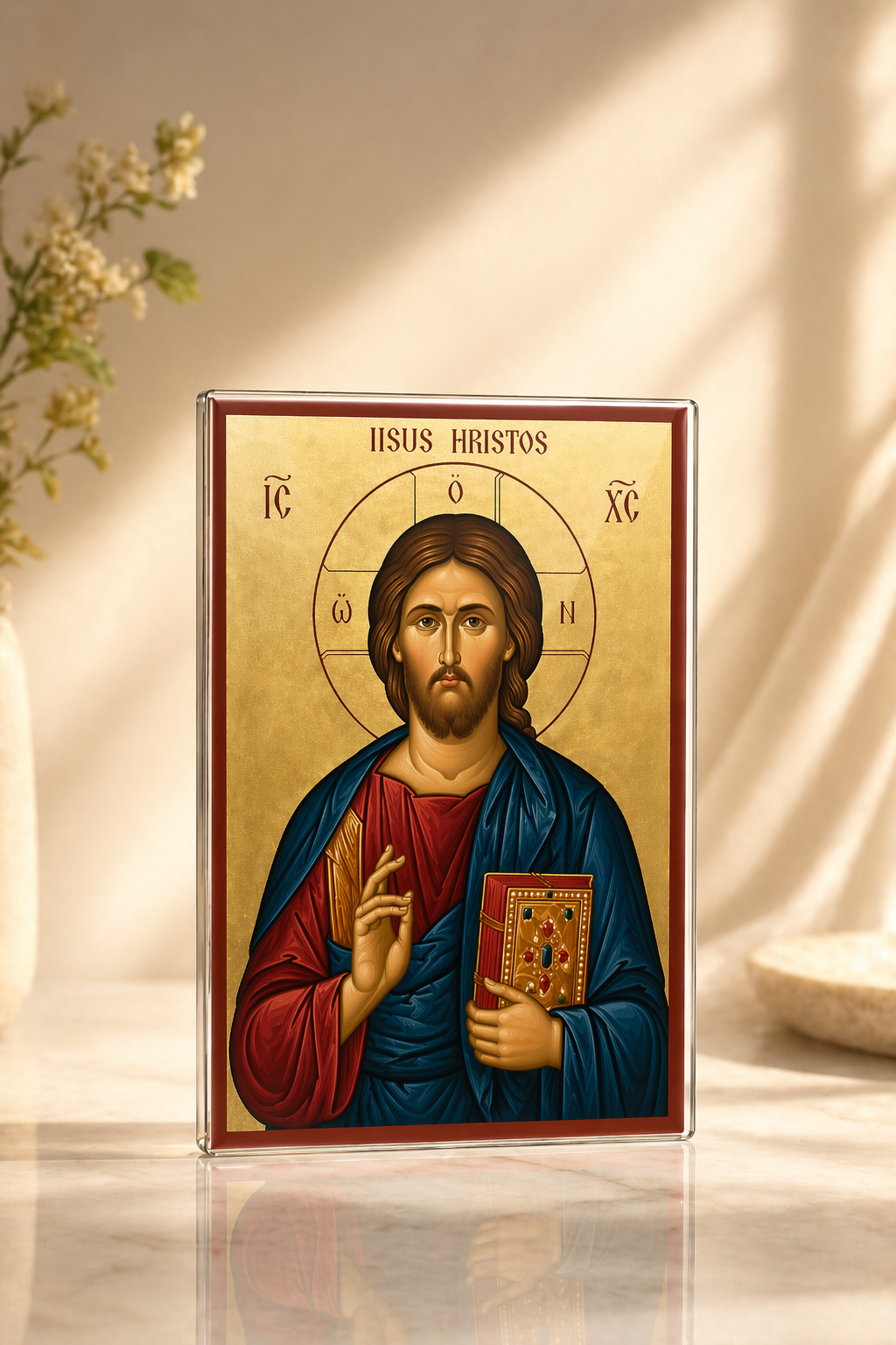 Icoană printată pe sticlă Iisus Hristos – simbol al credinței și al protecției divine
