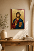 Icoană printată pe sticlă Iisus Hristos – simbol al credinței și al protecției divine
