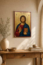 Icoană printată pe sticlă Iisus Hristos – simbol al credinței și al protecției divine