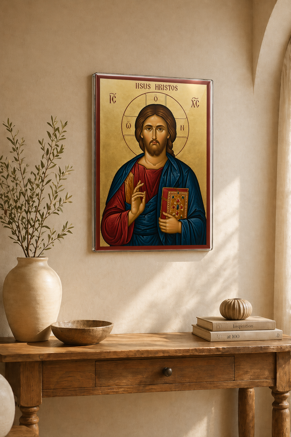 Icoană printată pe sticlă Iisus Hristos – simbol al credinței și al protecției divine