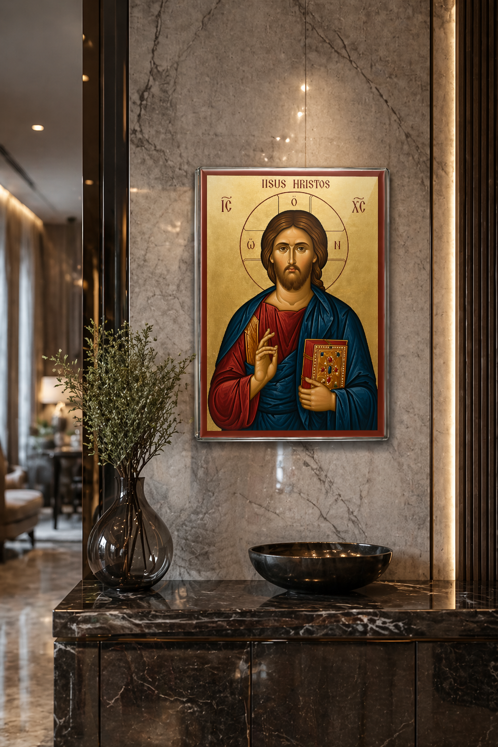 Icoană printată pe sticlă Iisus Hristos – simbol al credinței și al protecției divine