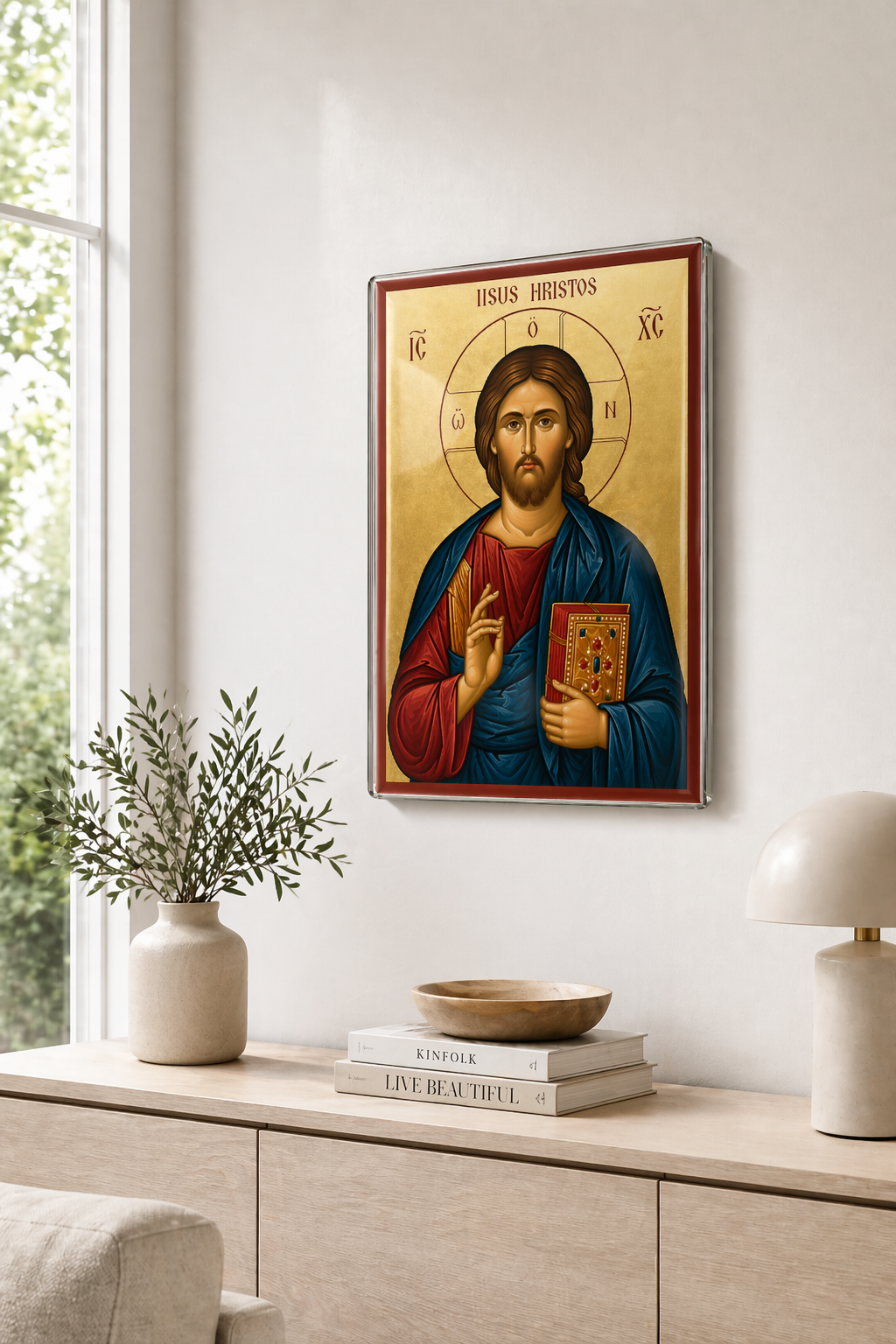 Icoană printată pe sticlă Iisus Hristos – simbol al credinței și al protecției divine